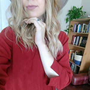 Vintage Faux Suede Zip up 3/4 Sleeve Jacket